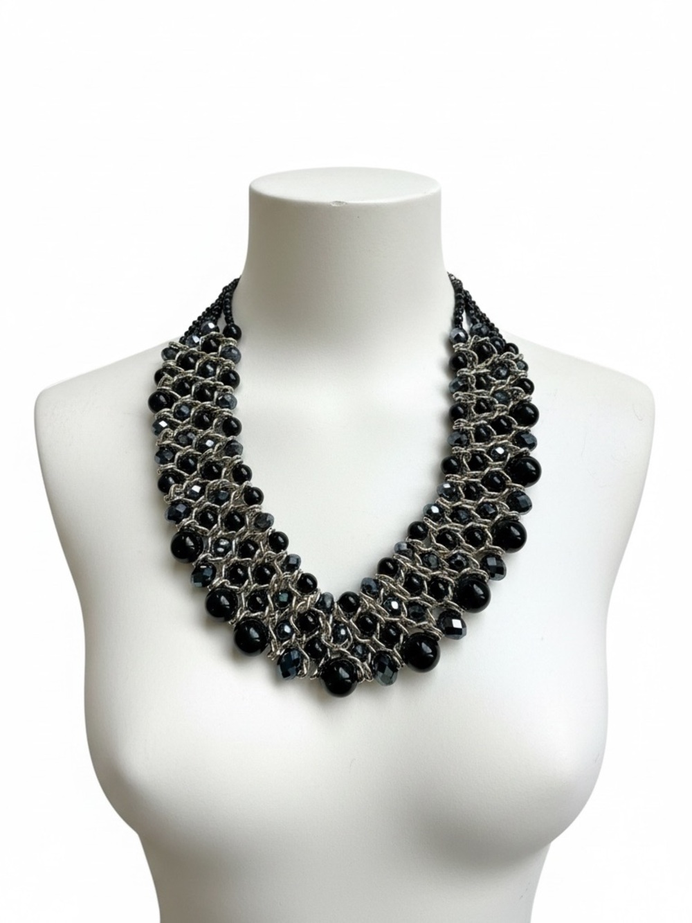 🔃Multi Layered Black Beaded Statement Necklace